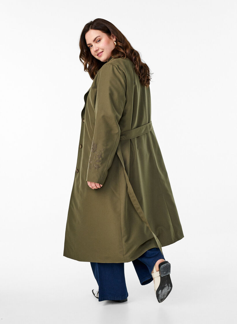 Trench long avec broderie, Vert, Model image number 2
