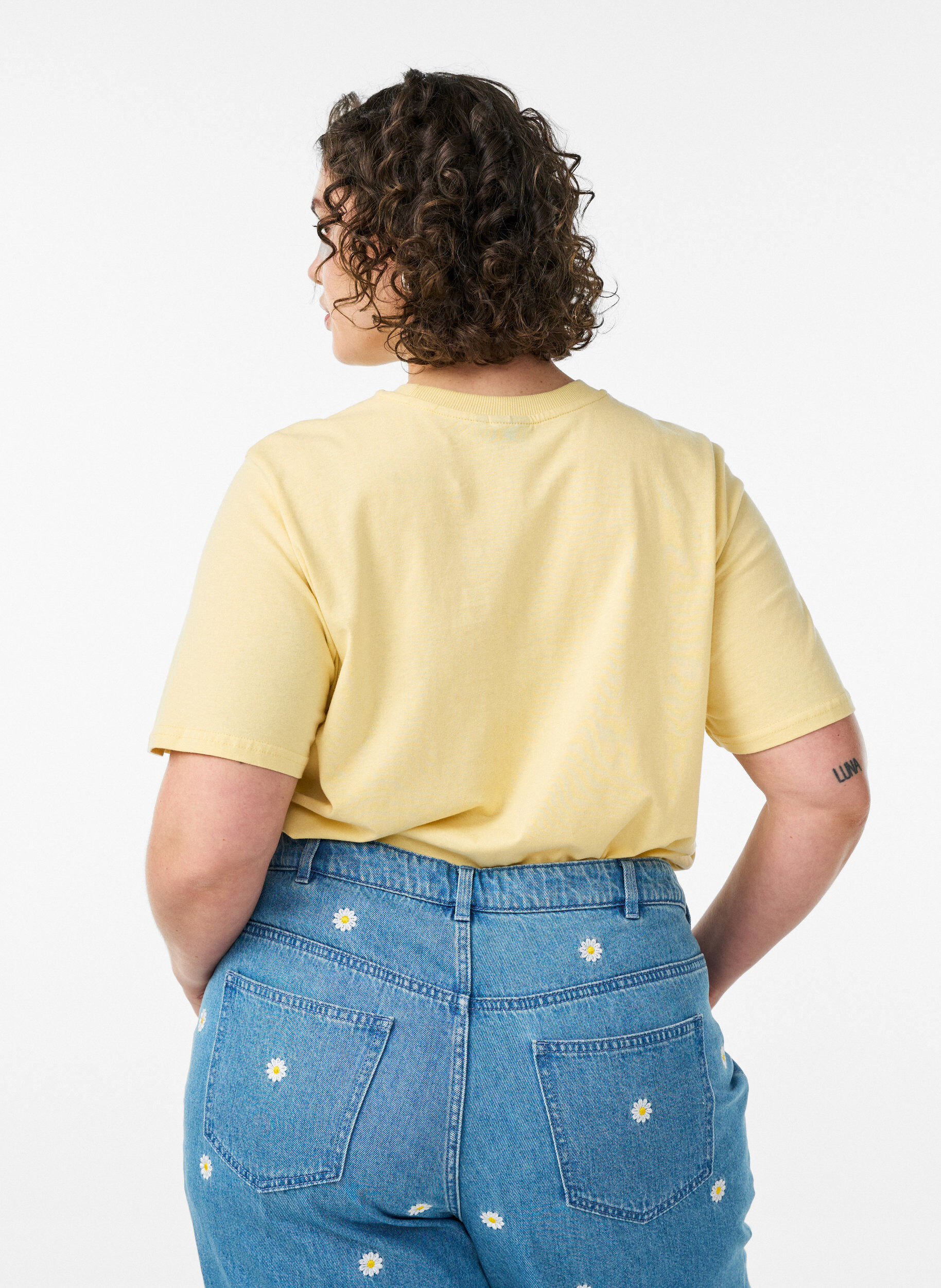 ZizziKatoenen T-shirt met print, Geel, Model image number 2