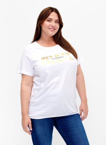 Katoenen T-shirt met print, B. White w. Believe, Model image number 0