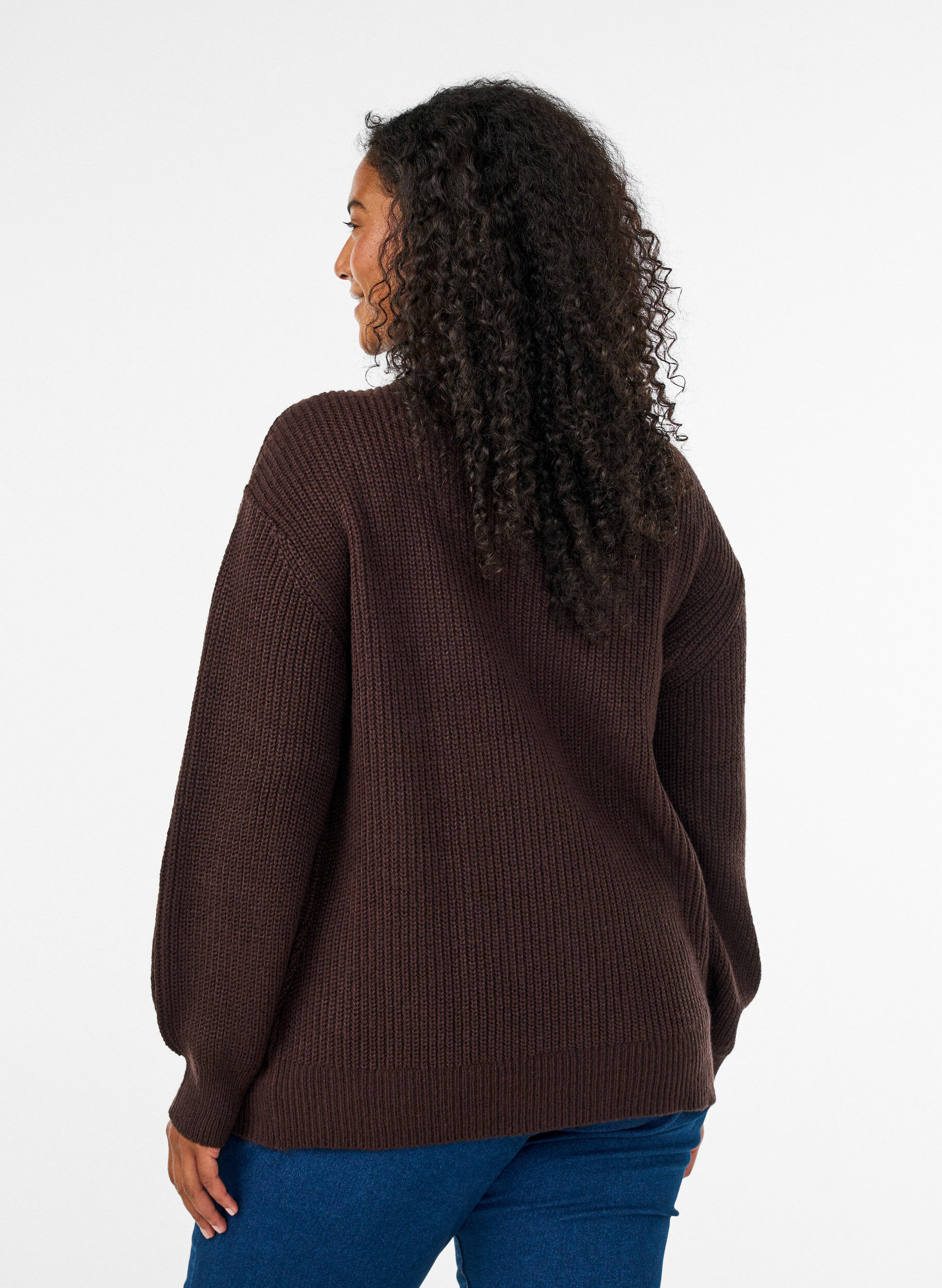 ZizziPull en tricot avec col haut et fermeture &eacute;clair, Marron, Model image number 2