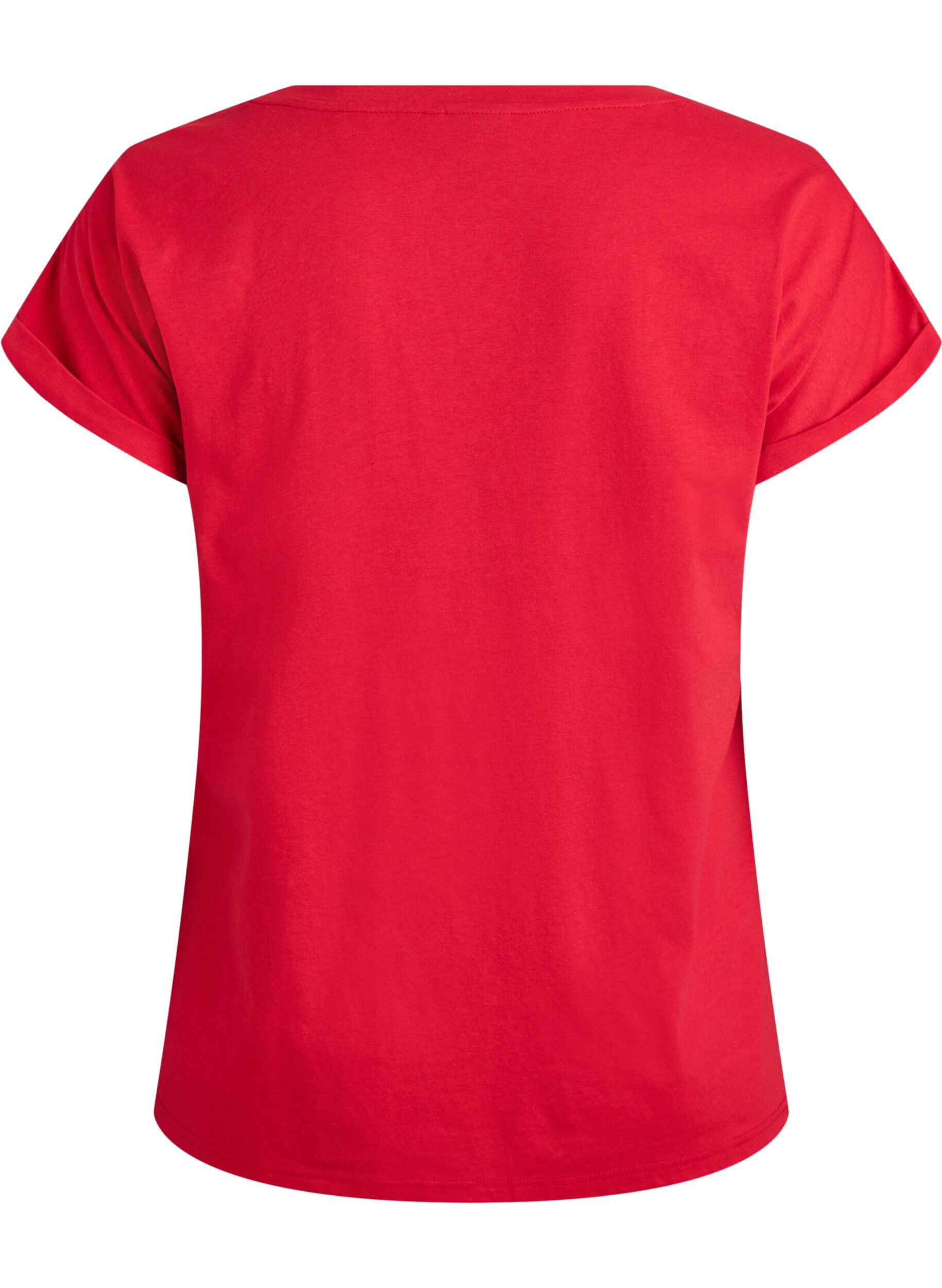 ZizziT-shirt met korte mouwen van katoenmix, Rood, Packshot image number 1