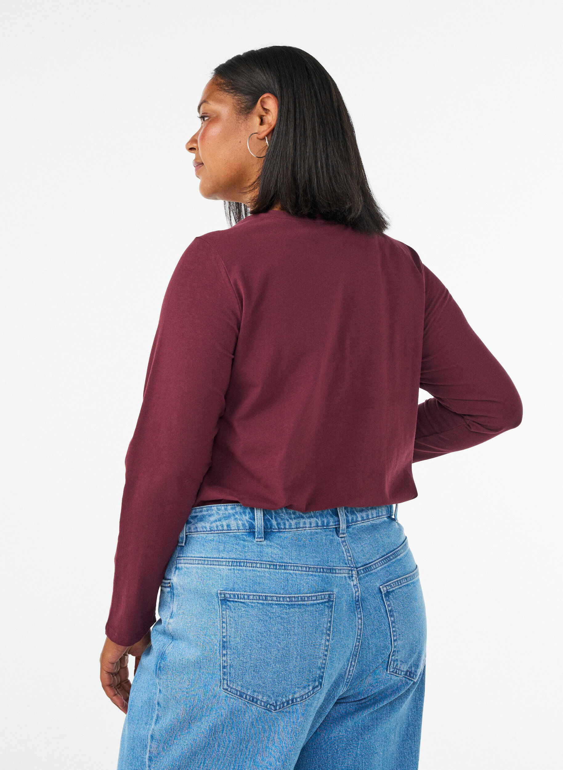 ZizziBlouse basique en jersey &agrave; manches longues, Bordeaux, Model image number 2