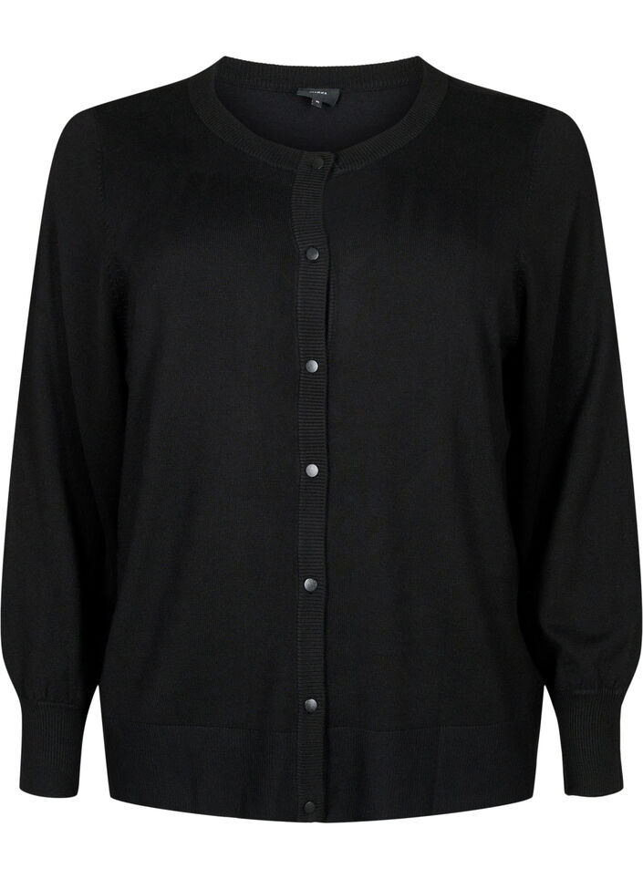 Cardigan en tricot avec col rond et boutons, Noir, Packshot image number 0