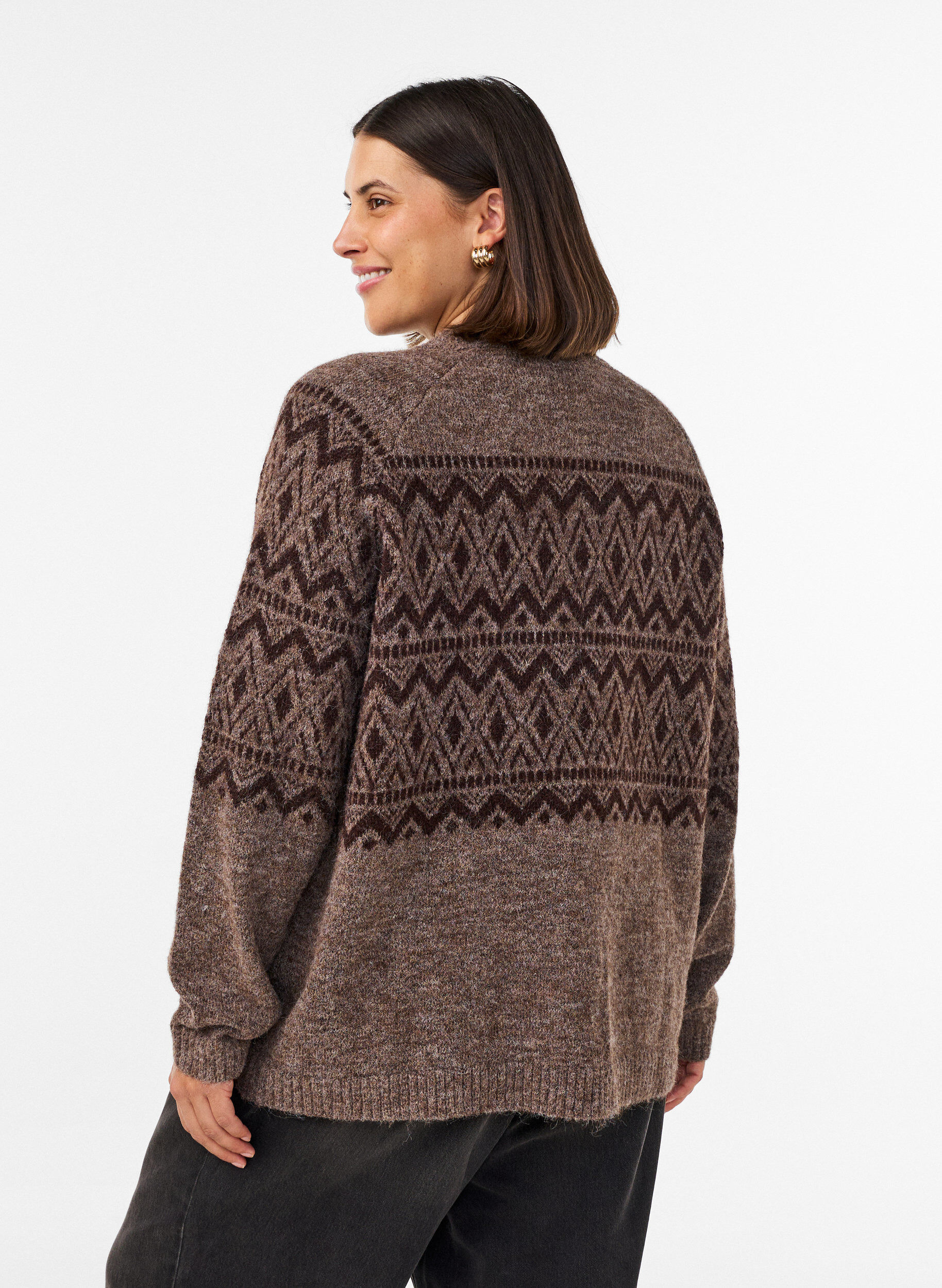 ZizziCardigan &agrave; motif jacquard, Marron, Model image number 2