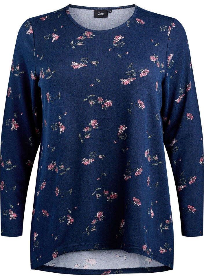 Chemisier floral &agrave; manches longues, Bleu, Packshot image number 0