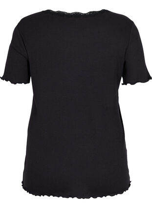 Chemise de nuit à manches courtes en côte, Black, Packshot image number 1