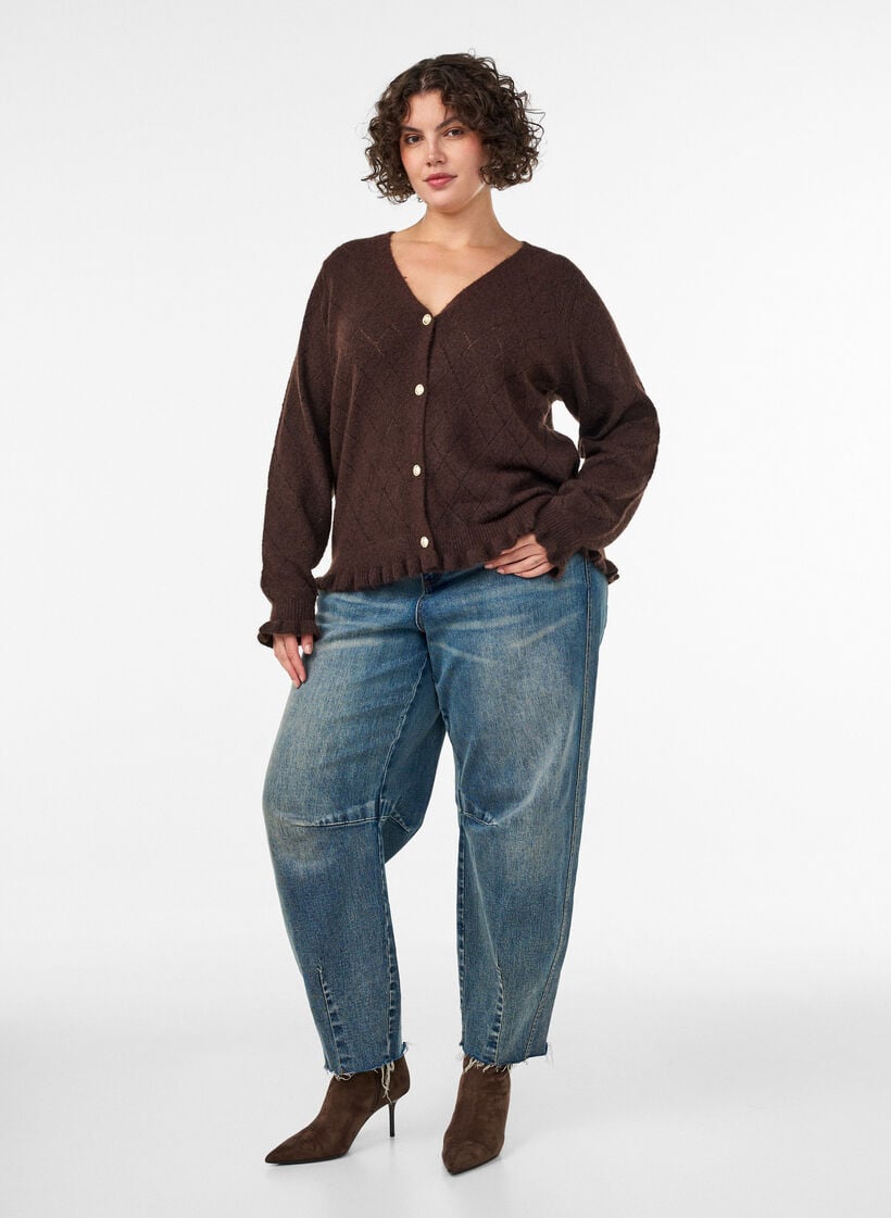 Cardigan &agrave; motif arlequin et col en V, Marron, Model image number 1