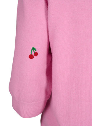Chemisier en tricot à manches 3/4 avec cerise, B.Pink/Wh.Mel/Cherry, Packshot image number 3