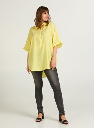 Oversized blouse met korte mouwen, Sunny Lime, Model image number 2
