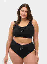 Culotte de bikini avec taille haute et cordon de serrage, Black, Model