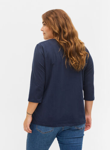 T-shirt en coton de base à manches 3/4, Navy Blazer, Model image number 1