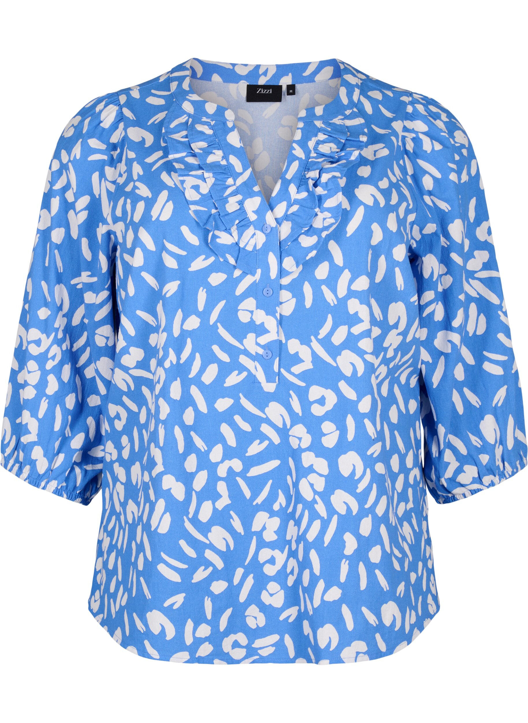 ZizziKatoenen blouse met 3/4 mouwen en print, Marina White AOP, Packshot image number 0