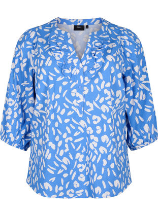 Katoenen blouse met 3/4 mouwen en print, Marina White AOP, Packshot image number 0