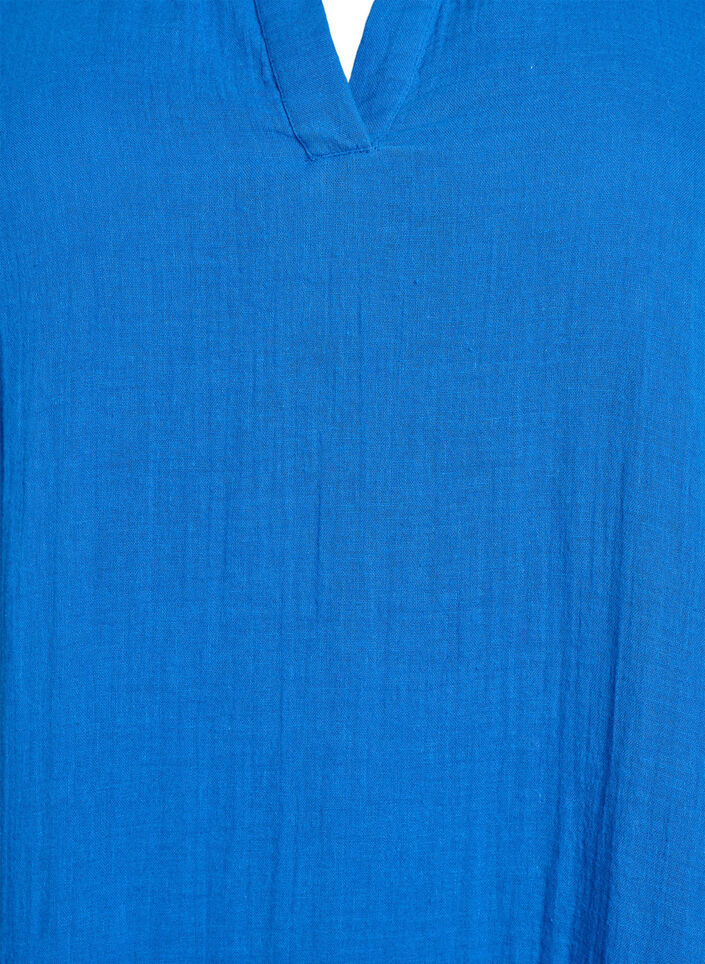 Robe courte &eacute;vas&eacute;e en mousseline de coton, Bleu, Packshot image number 2