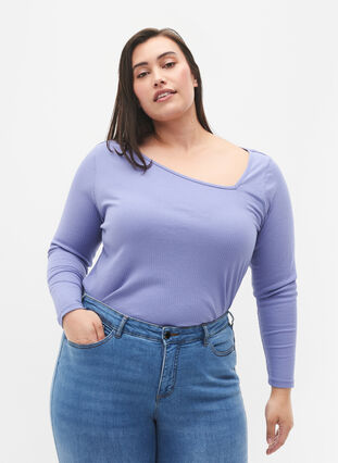 T-shirt à manches longues avec coupe asymétrique, Lavender Violet, Model image number 0