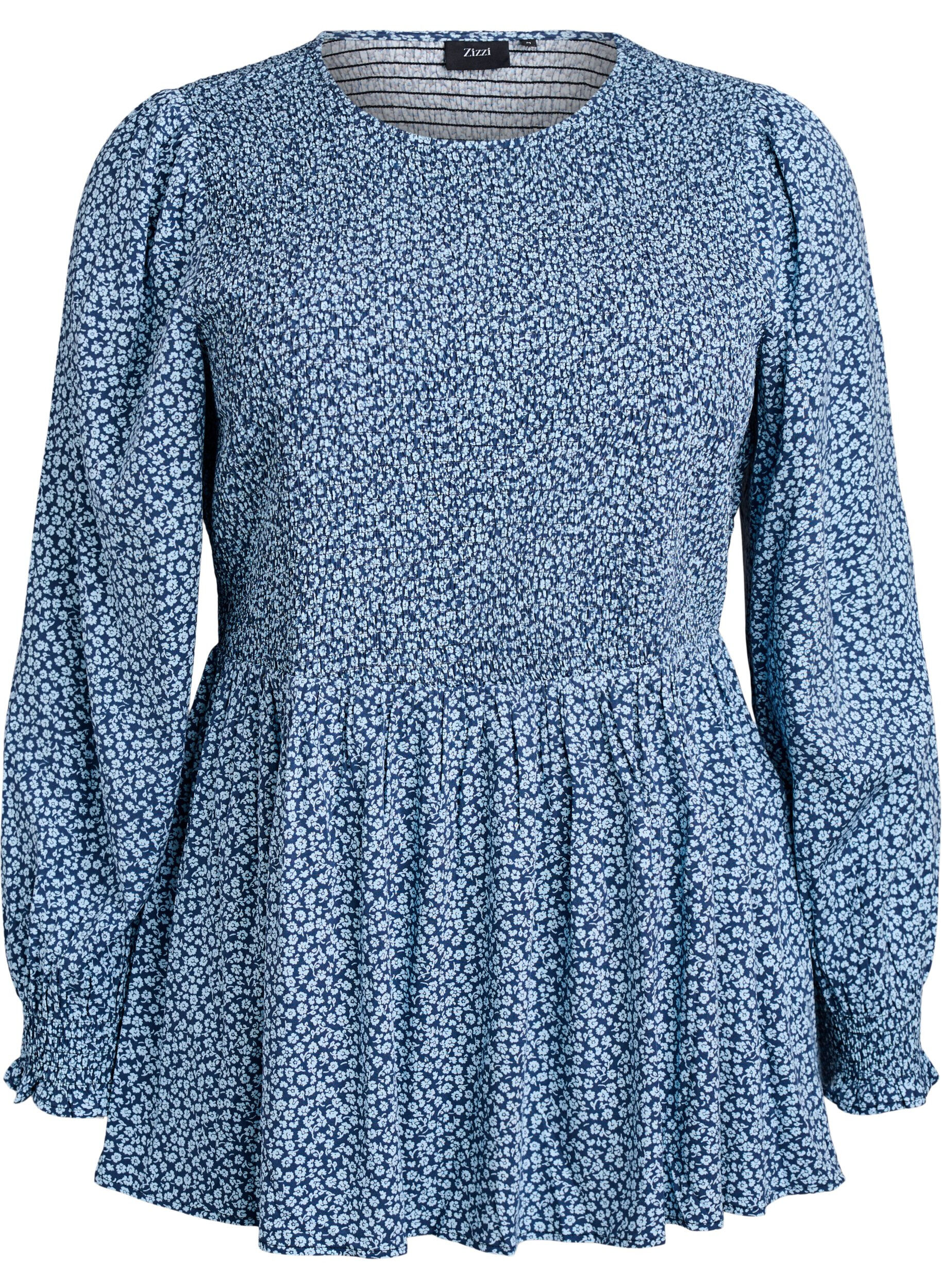 ZizziBlouse avec haut smock&eacute; et imprim&eacute; fleuri, Bleu, Packshot image number 0