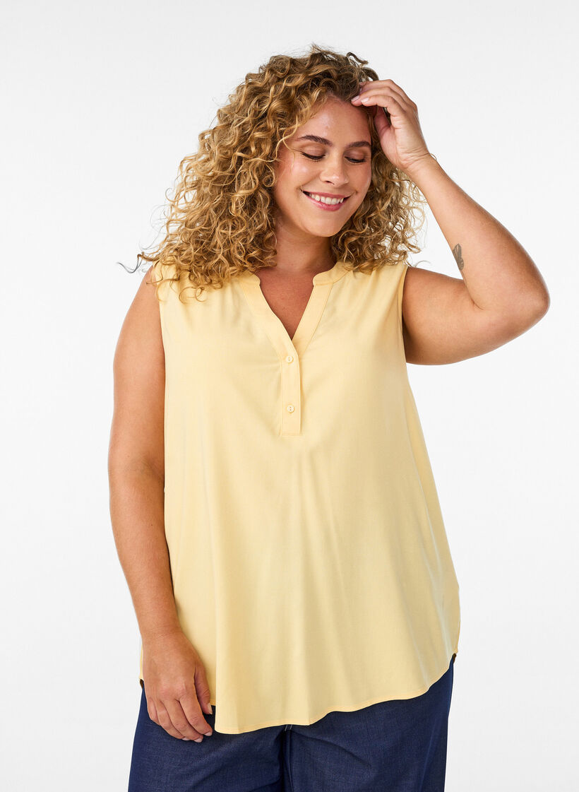 Chemisier en viscose sans manches, Jaune clair, Model image number 0
