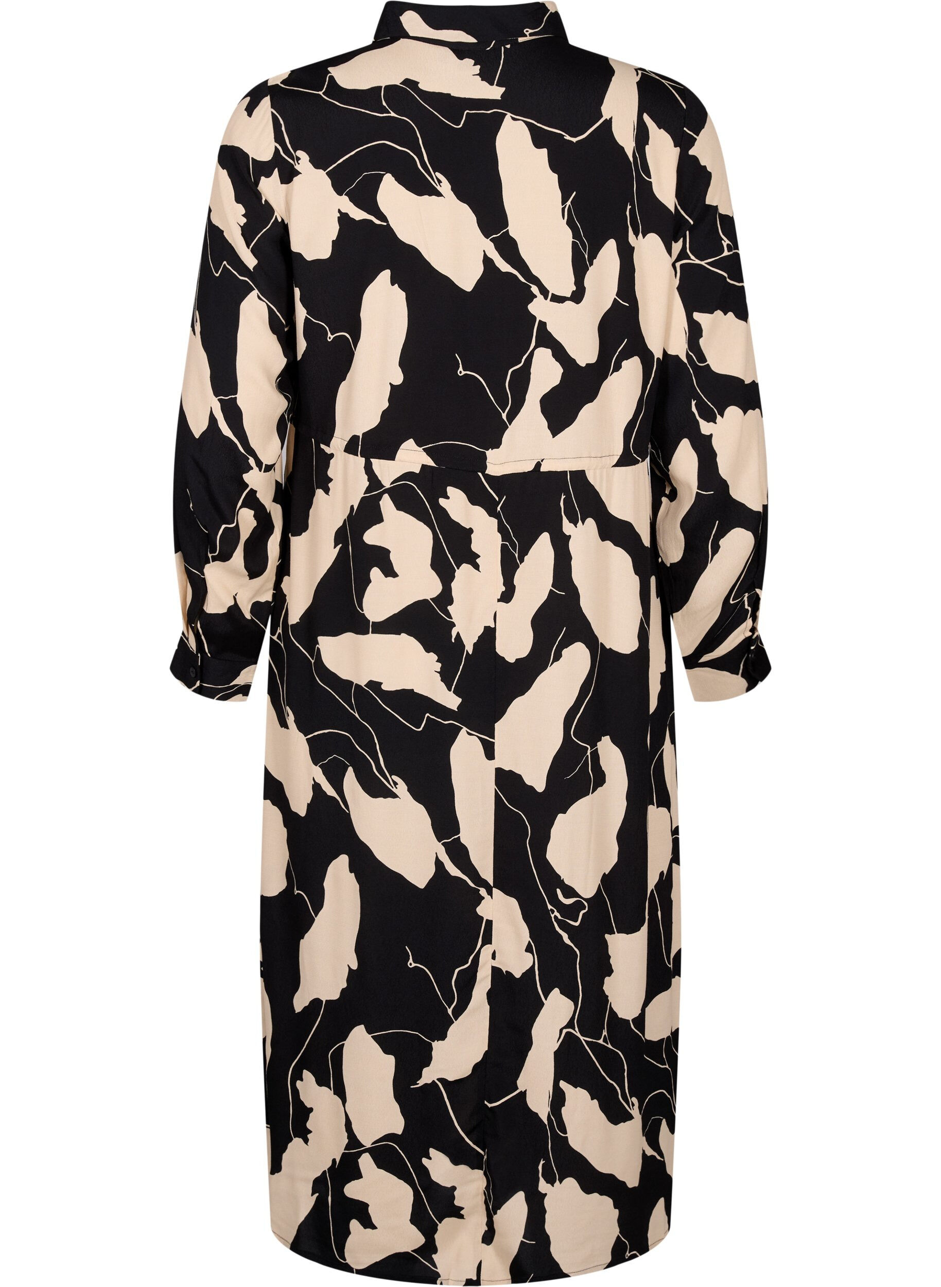 ZizziMidi-jurk met lange mouwen in viscose met print, Black AOP, Packshot image number 1