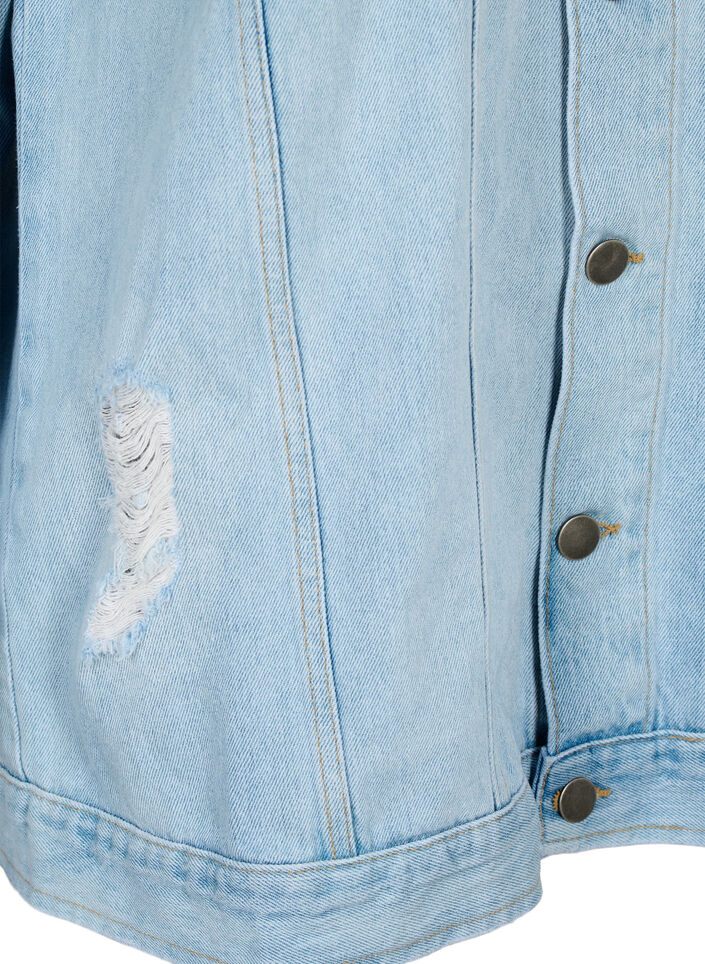 Loszittend denim jack met slijtagedetails, Light blue denim, Packshot image number 3