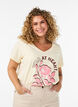 T-shirt en coton avec imprim&eacute; sur le devant et col en V, Beige, Model image number 0