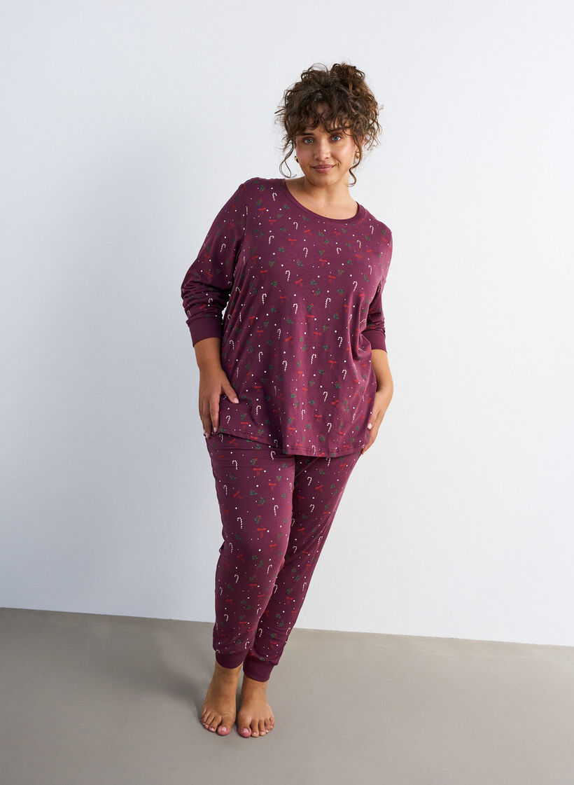 Nachtblouse met een print, Donker Bordeaux, Model image number 1