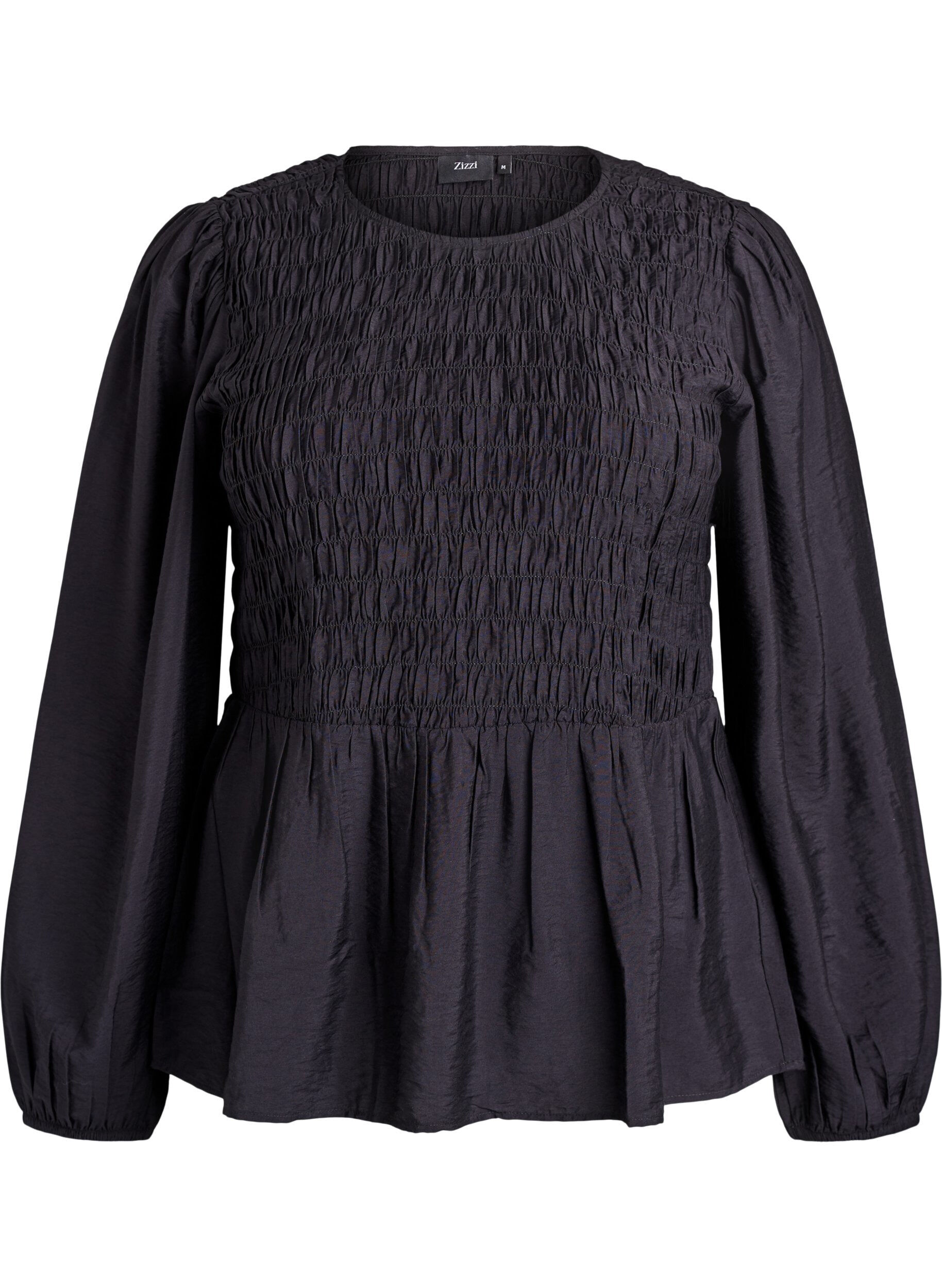 ZizziBlouse avec smocks et manches longues, Noir, Packshot image number 0