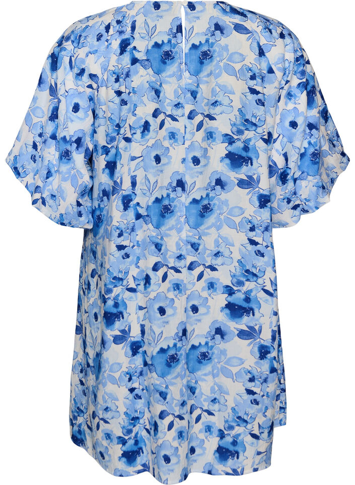 Robe courte en viscose avec manches ballon, Bleu, Packshot image number 1