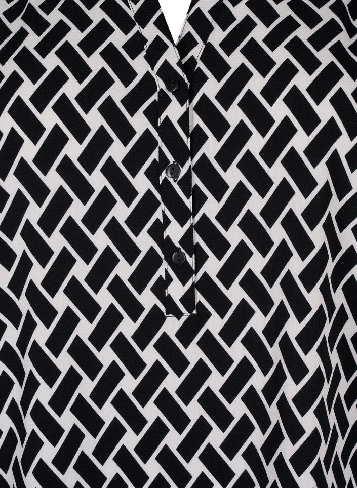 Blouse à manches courtes et encolure en V , Black Graphic AOP, Packshot image number 2