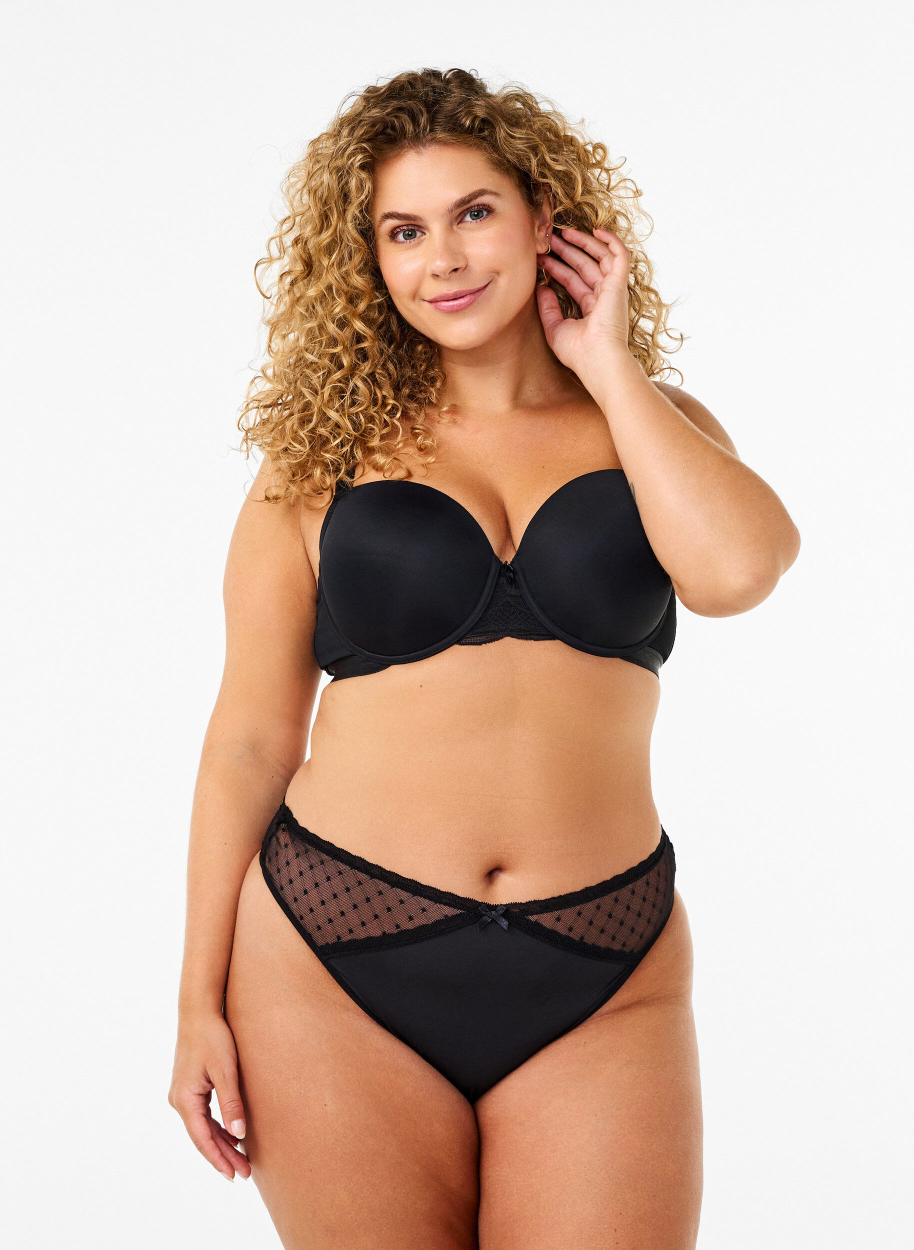 Zizzi2-pack string met mesh, Zwart, Model image number 0