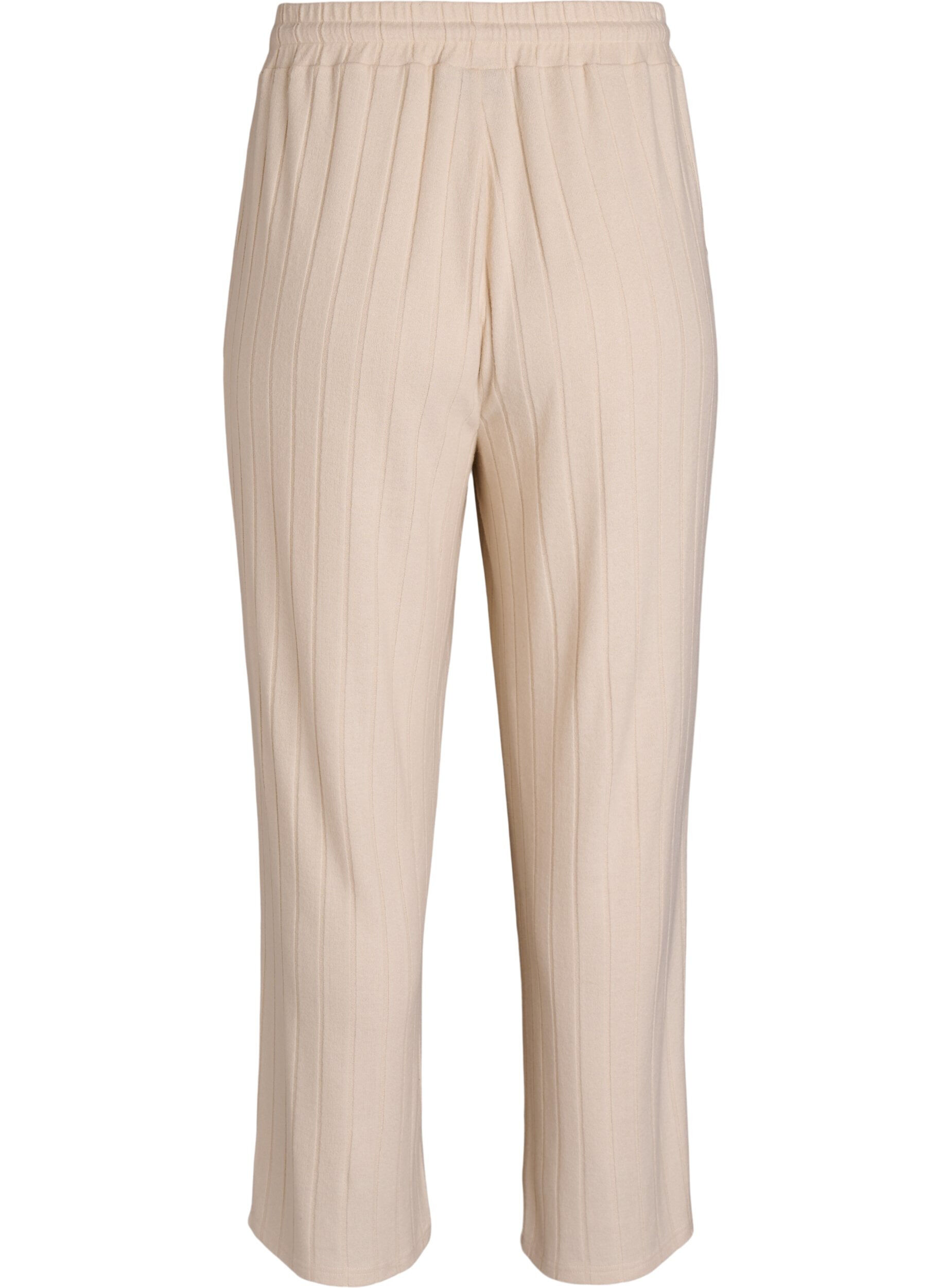 Zizzi Pantalon de d&eacute;tente en jersey c&ocirc;tel&eacute; taille haute, Beige, Packshot image number 1