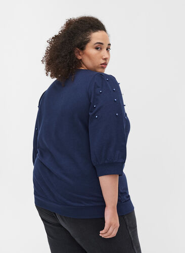 Sweatshirt met pofmouwen en kraaltjes, Black Iris, Model image number 1