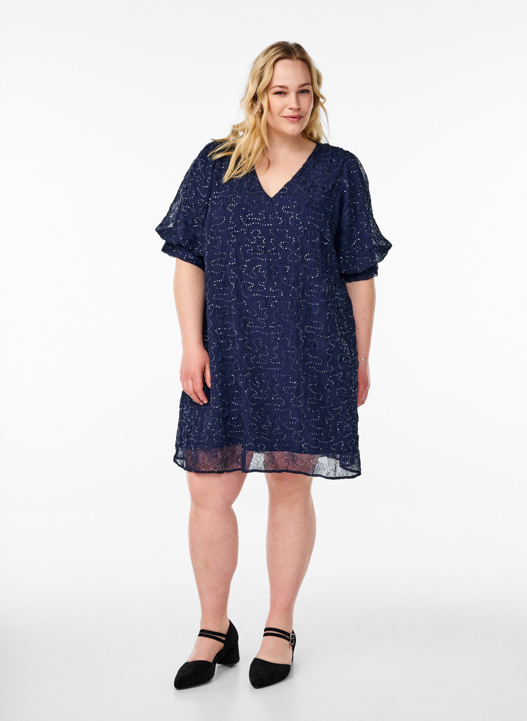 ZizziKorte feestjurk met pailletten, Blauw, Model image number 1