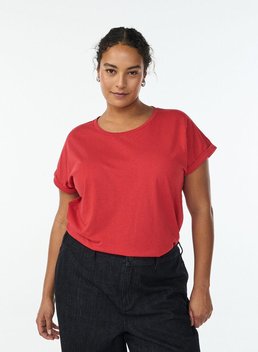 T-shirt &agrave; manches courtes en coton m&eacute;lang&eacute;, Rouge, Model image number 0