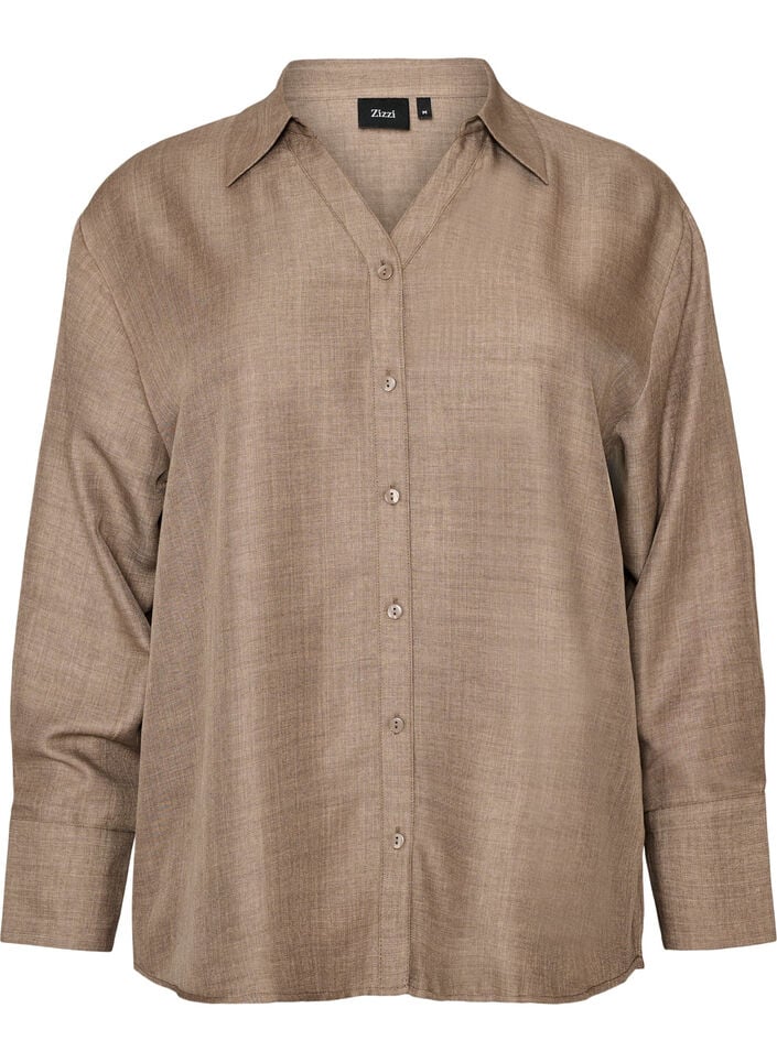 Chemise ample avec col en V, Marron, Packshot image number 0