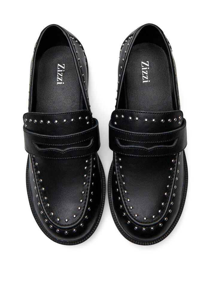 Large - Mocassins en cuir avec clous, Noir, Packshot image number 2
