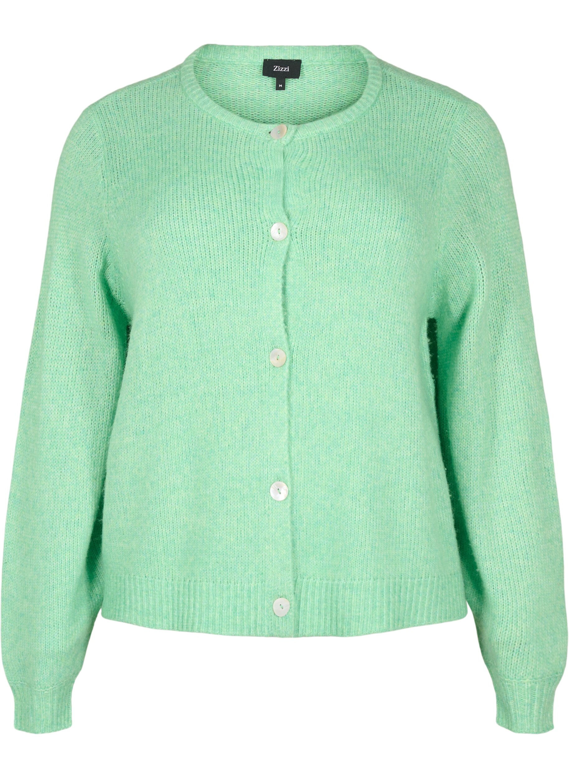 Zizzi Cardigan en maille comportant de la laine et des boutons, Light G. Green Mel., Packshot image number 0