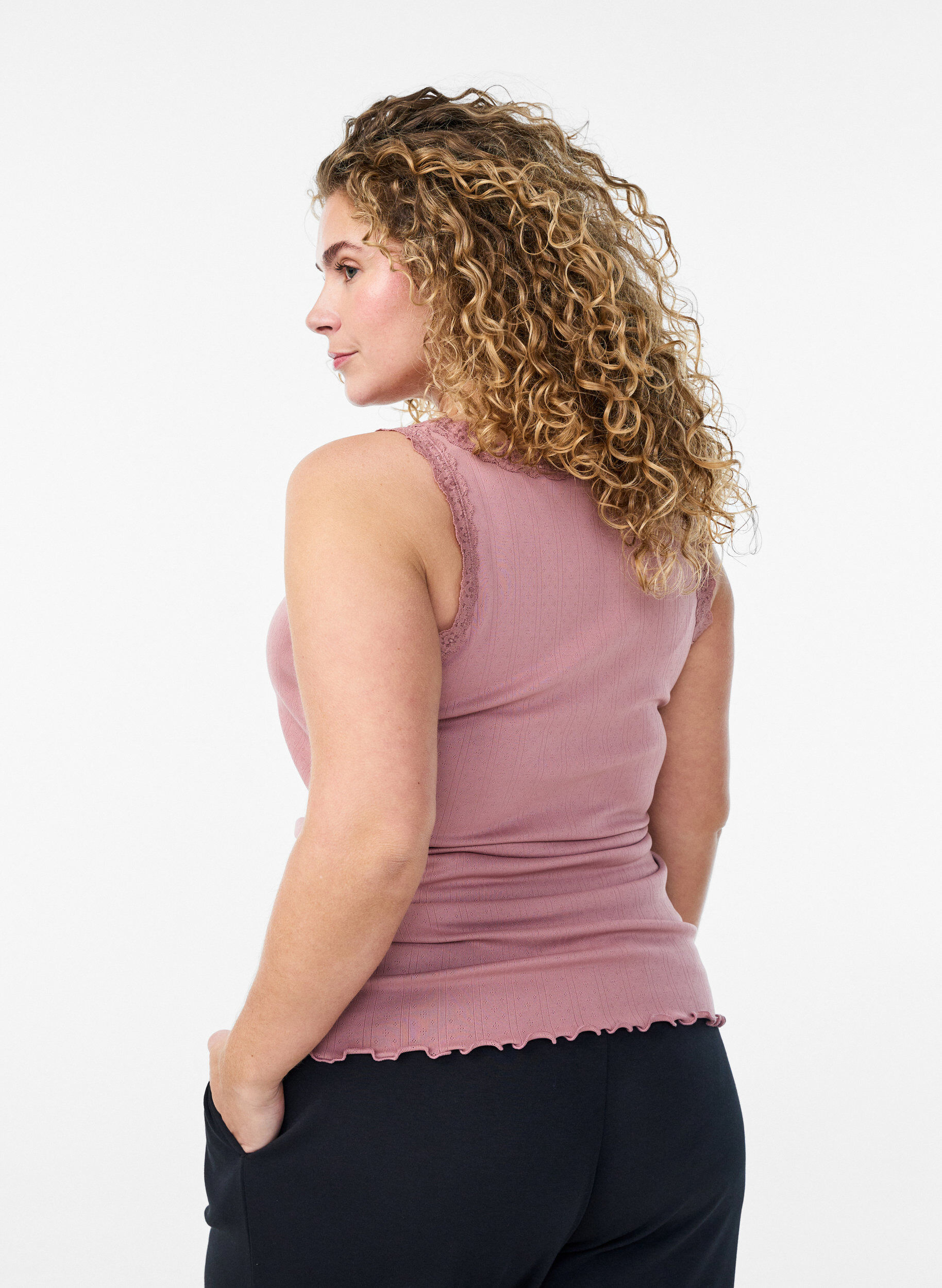 ZizziTanktop met kant en broderie anglaise, Roze, Model image number 2