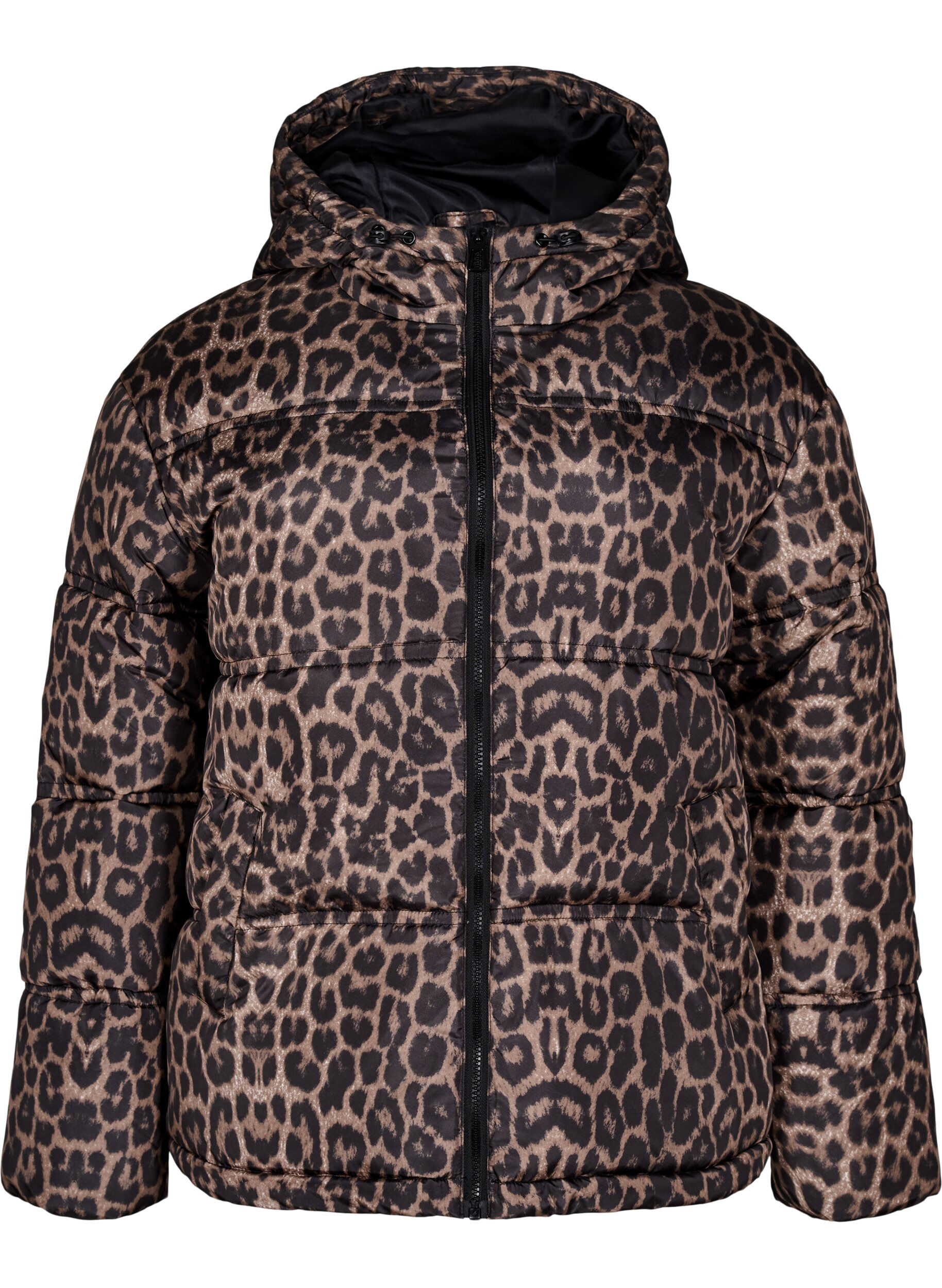 ZizziKorte pufferjas met een capuchon en twee-wegs ritssluiting, Zwart, Packshot image number 0