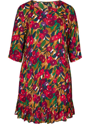 Viscose jurk met print, Olive Green AOP, Packshot image number 0