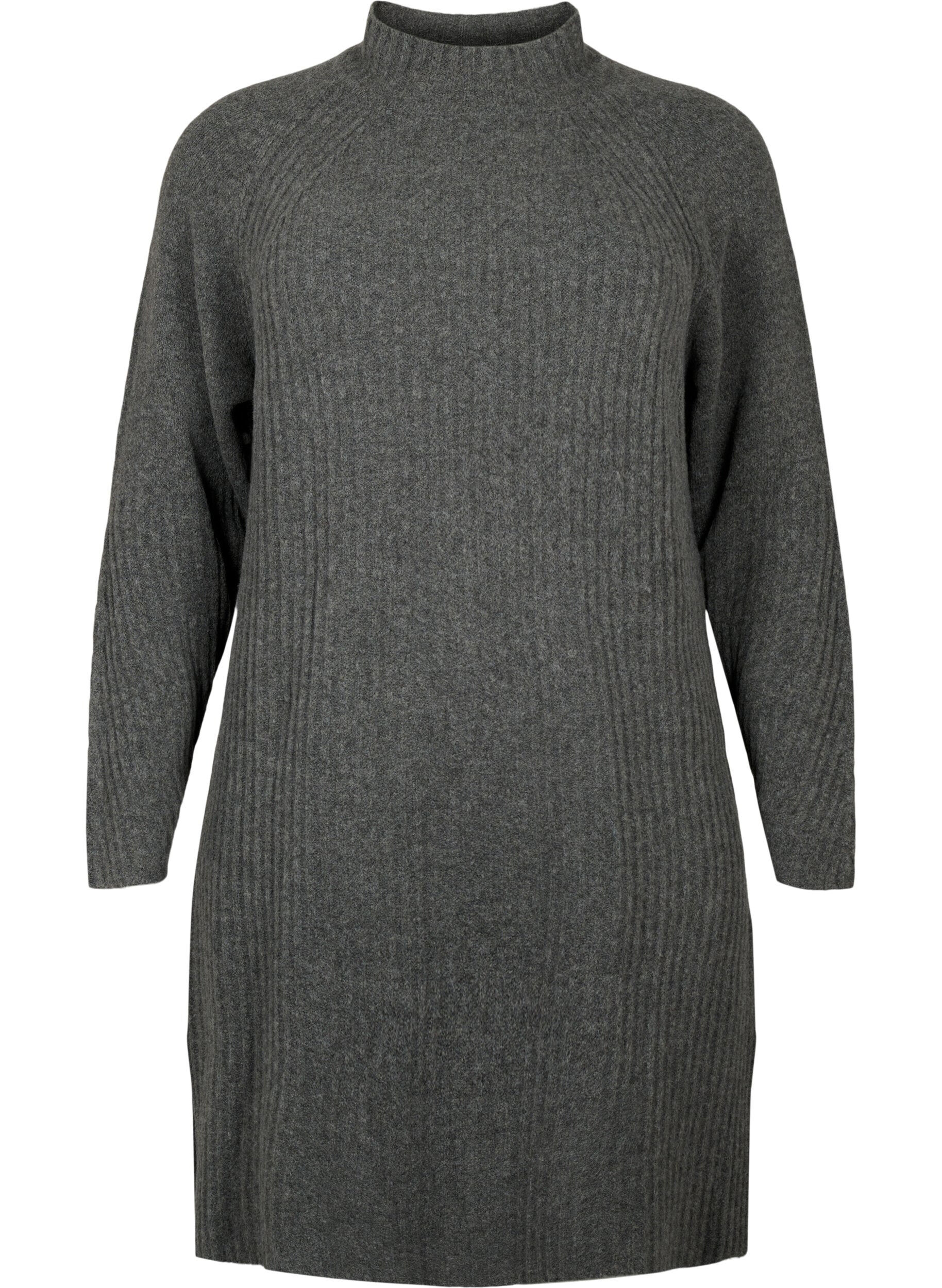 Zizzi Robe en Tricot C&ocirc;tel&eacute; avec Col roul&eacute;, Dark Grey Melange, Packshot image number 0