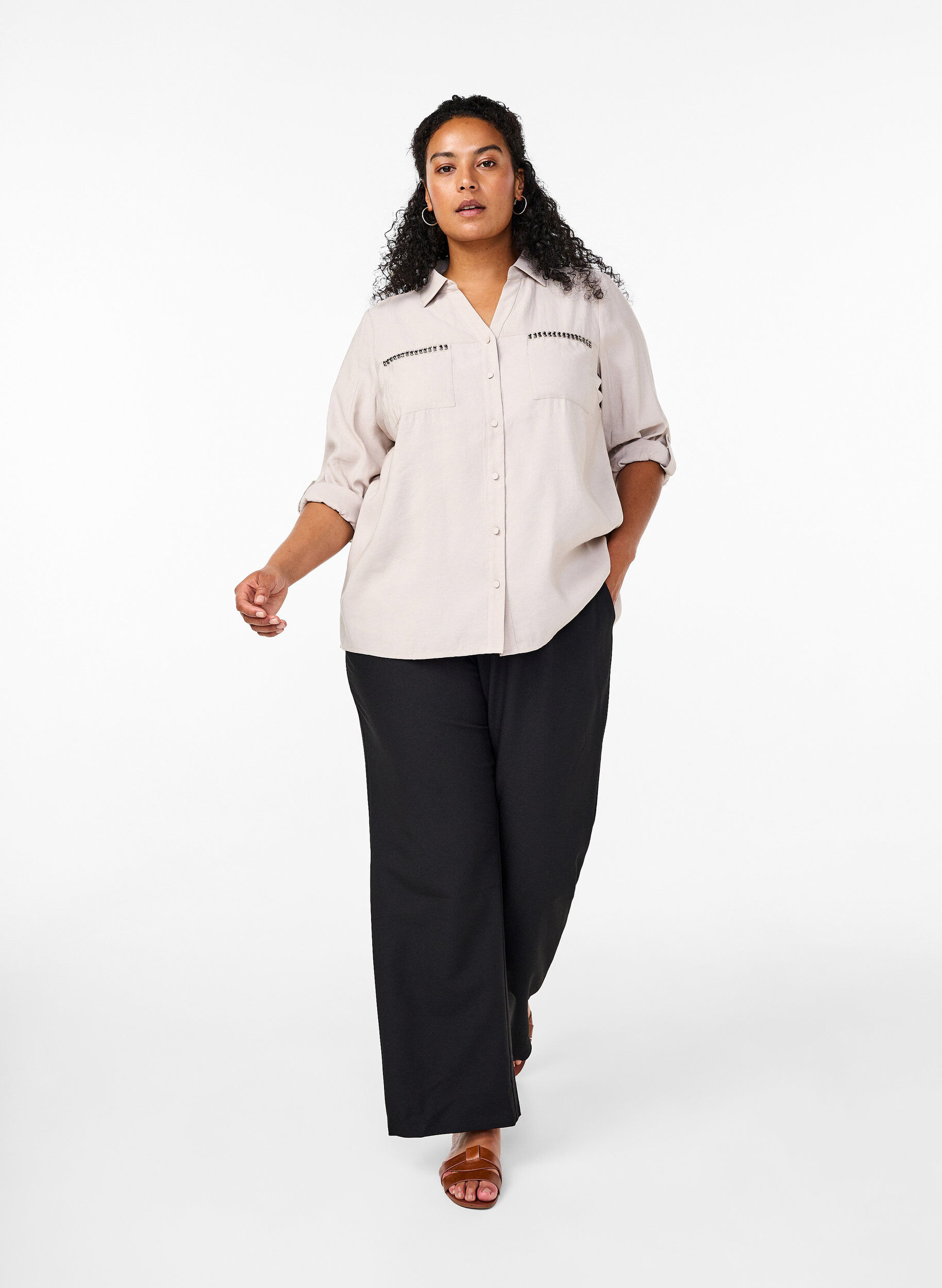 ZizziShirt met studs en 3/4 mouwen, Beige, Model image number 1