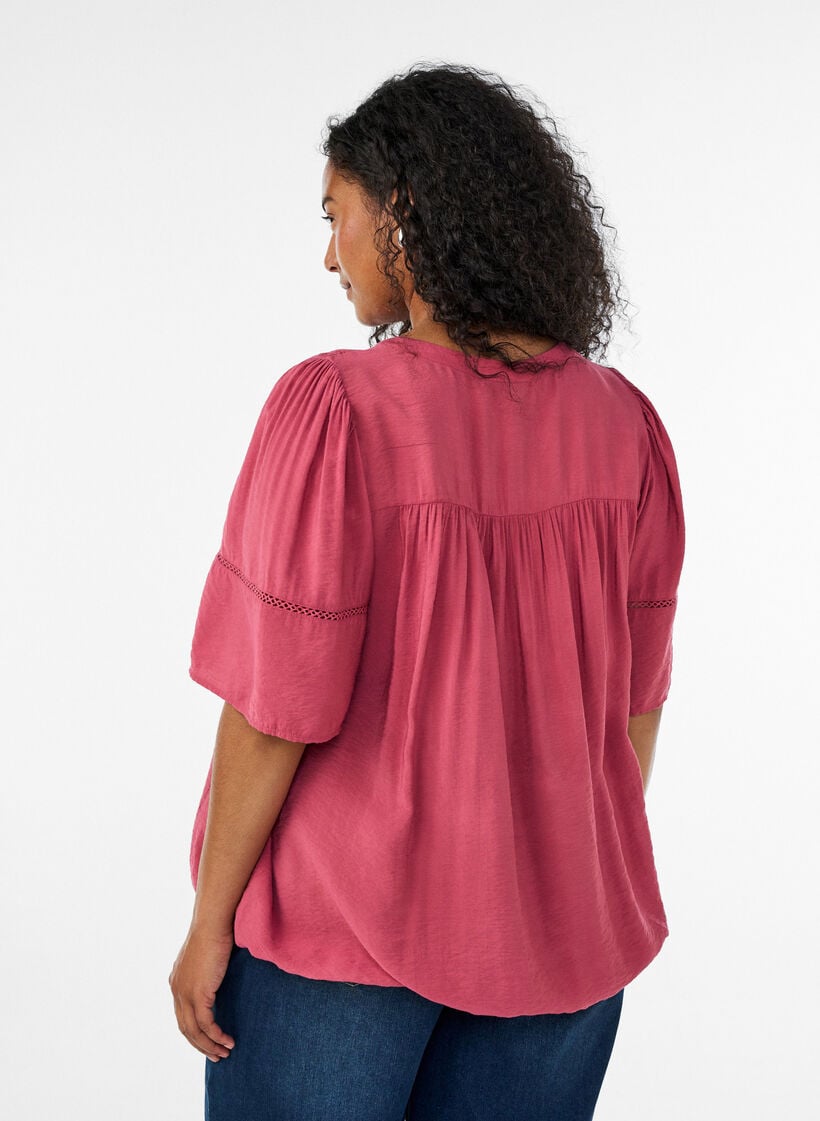 Viscose blouse met plooien en balloneffect, Roze, Model image number 2