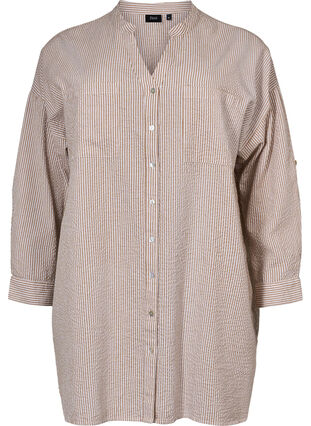 Chemise en coton rayée à manches 3/4, Natural Stripe, Packshot image number 0