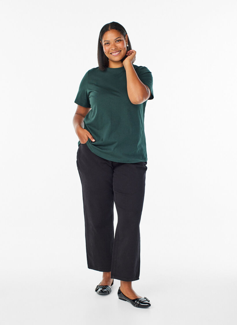 T-shirt basique en coton &agrave; col rond, Vert fonc&eacute;, Model image number 1