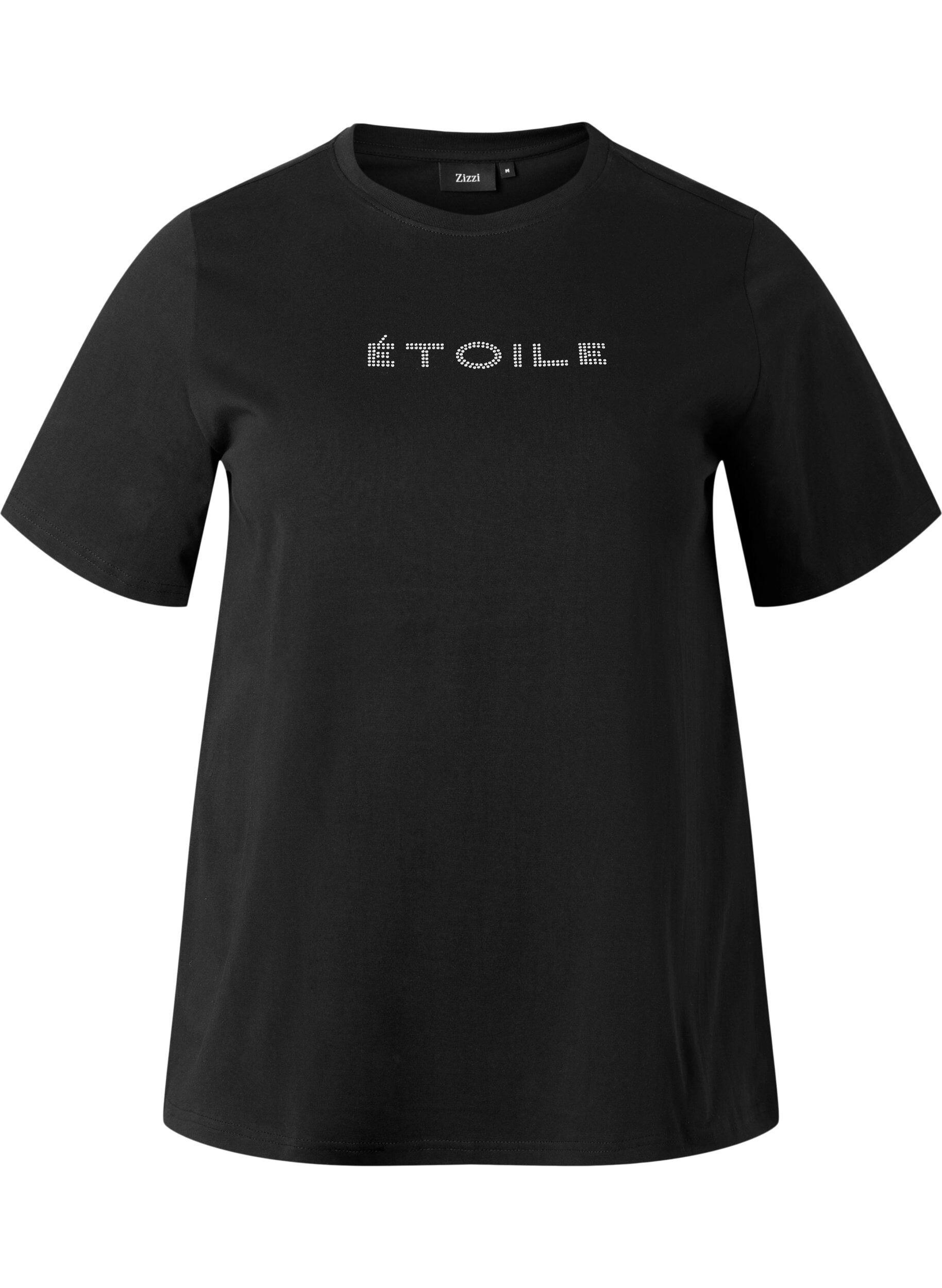 Zizzi T-shirt en coton biologique avec texte, Black &Eacute;TOILE, Packshot image number 0