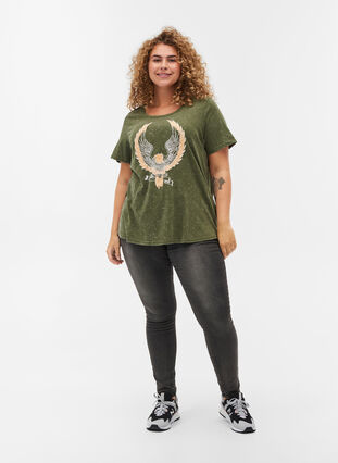 T-shirt en coton avec imprimé, Ivy Green ACID WASH, Model image number 2