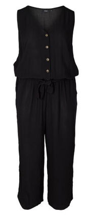 Viscose jumpsuit met tailleband en v-hals, Black, Packshot image number 0