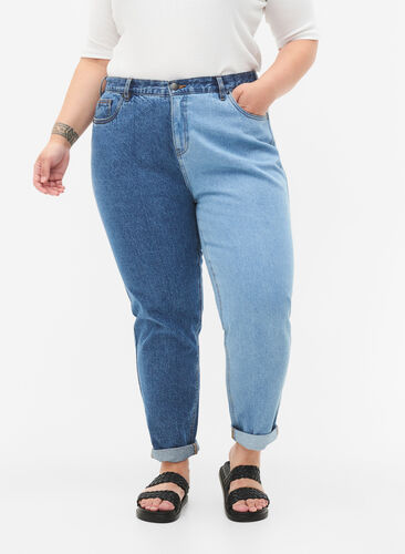 Jeans bicolores Mille mom fit, Lt. B. Comb, Model image number 2