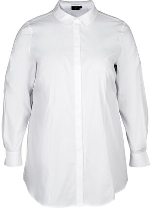 Katoenen blouse met lage mouwen, Bright White, Packshot image number 0