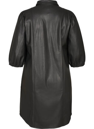Robe en simili-cuir à manches 3/4 bouffantes, Black, Packshot image number 1